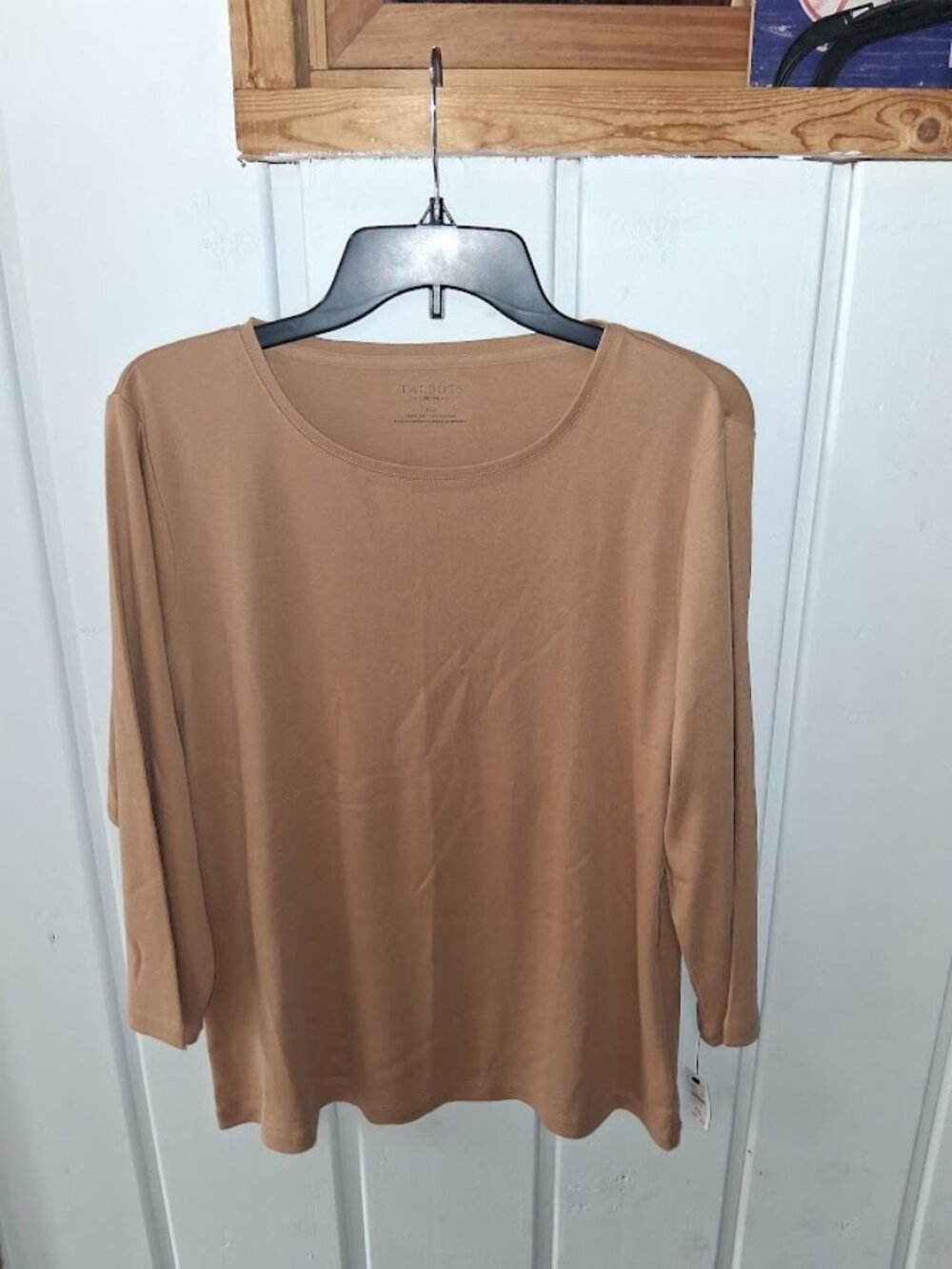 Talbots Cotton Camel 3/4 Sleeve Round Neck Tee Sz XLP NWT